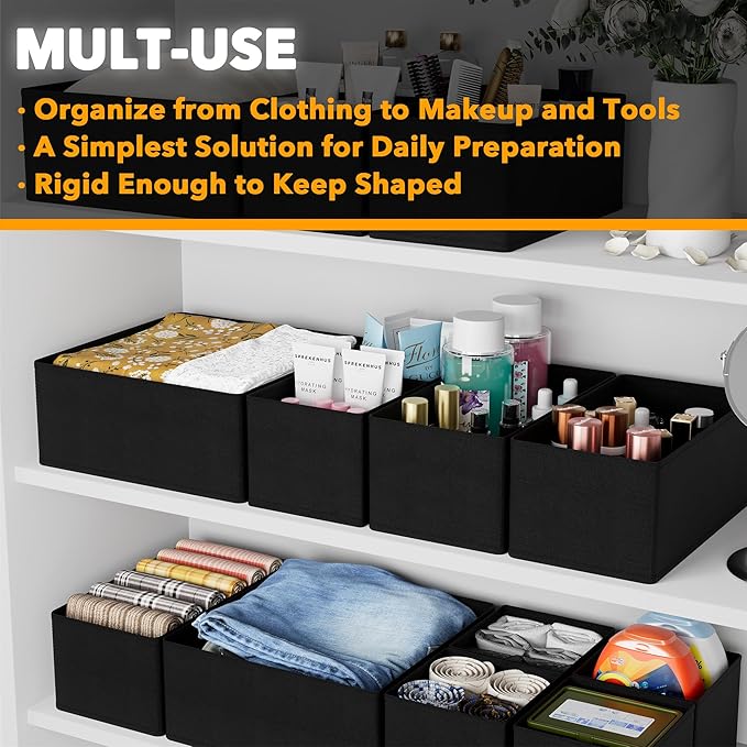 Drawer Organizer Clothes, 12 Pack Dresser Organizer Bins for Nursery, Black