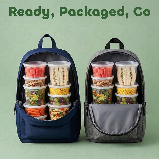 JoyServe 48 Sets Deli Containers with Lids – 8oz, 16oz & 32oz – Leak Proof, Microwaveable, Dishwasher & Freezer Safe – Plastic Food Storage & Soup Containers