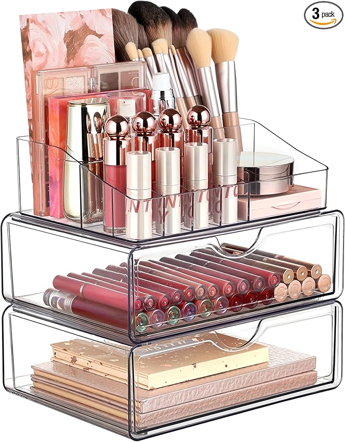 3 Tier Clear Makeup Organizer with Drawer