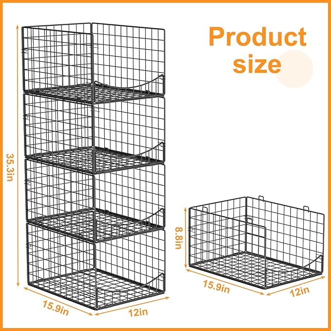 4-Tier Stackable Closet Organizers and Storage Shelves, Clothes Storage Basket