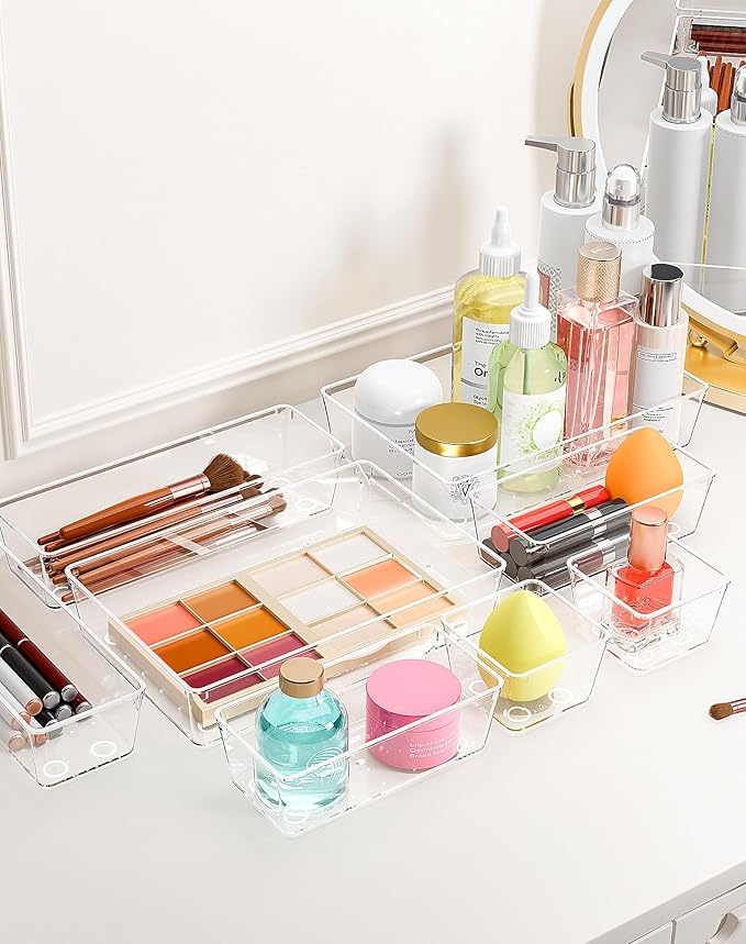 55Pcs Clear Plastic Drawer Organizers Set