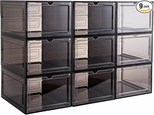 X-Large Clear Plastic Shoe Boxes, Stackable Shoe Organizer with Magnetic Door