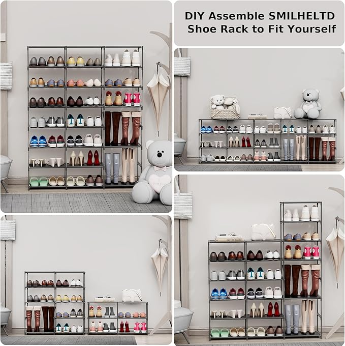SMILHELTD Large Shoe Rack 3 Row 8 Tier for Entryway Holds 48 Pairs, Metal Shelves with Dust-Proof Mats, Space Saving Storage for Garage Closet, DIY Assembly, 49.2" W x 50.8" H