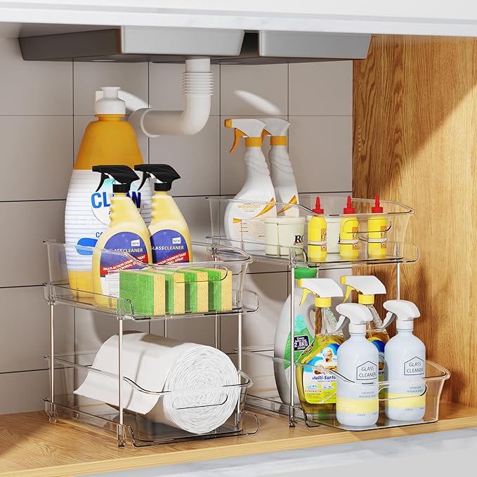 2-Tier Under Sink Organizers and Storage, 2 Pack, Clear