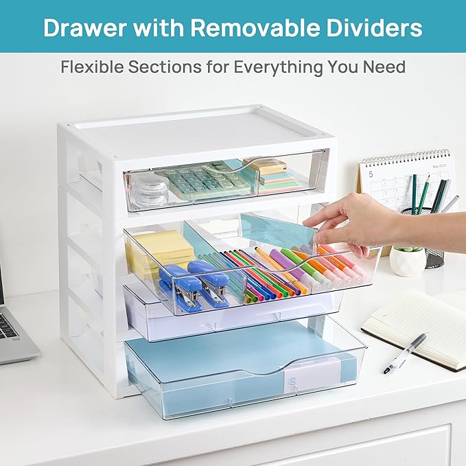 Clear Desk Organizer, 4-Tier Assemble Desktop File Organizer with Drawers