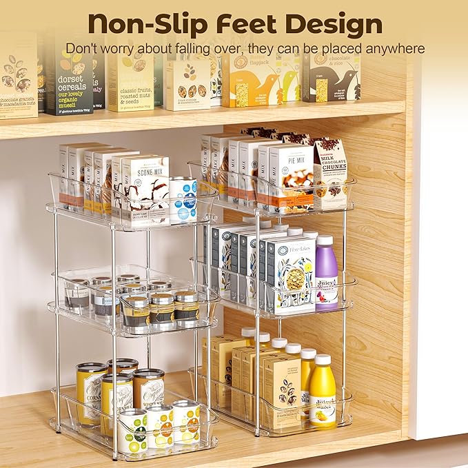 incostar 3 Tier Under Sink Organizer and Storage - Multi-Purpose Stackable Pantry Organizer with Pull-Out Clear Bins and Movable Dividers for Kitchen and Bathroom Cabinet
