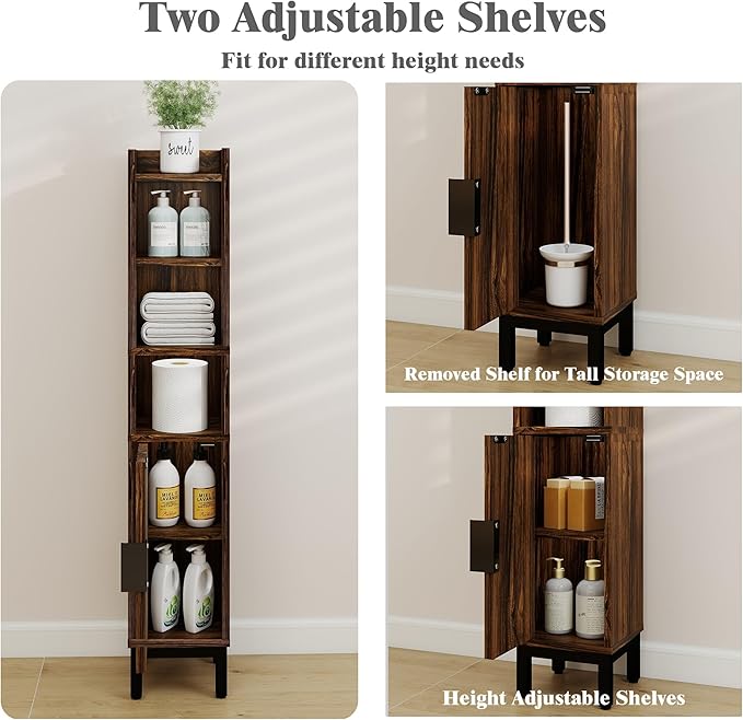 Small Bathroom Storage Cabinet, Walnut, 5-Tier