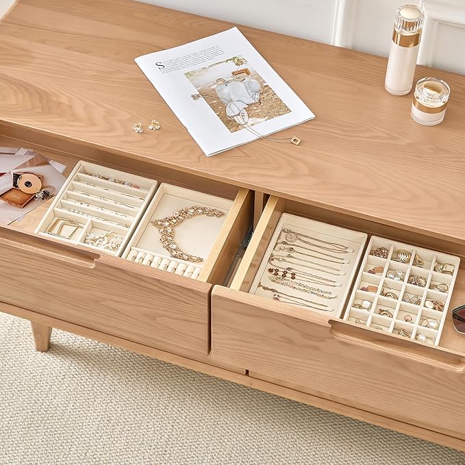 ProCase Stackable Jewelry Organizer Trays for Drawers, Jewelry Drawer Inserts Container Display Case Storage for Earring Necklace Rings Bracelet with Removable Dividers -Beige, 4 Layers