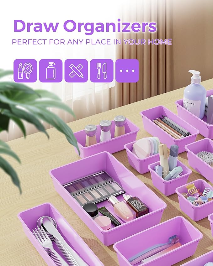 25 PCS Plastic Drawer Organizers Set, Purple