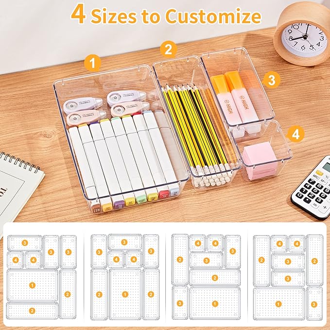 28 Piece Drawer Organizers with Non-Slip Silicone Pads