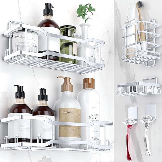 Shower Caddy Bathroom Shelves, The Athena Silken 4 Set, 40LB Capacity, White