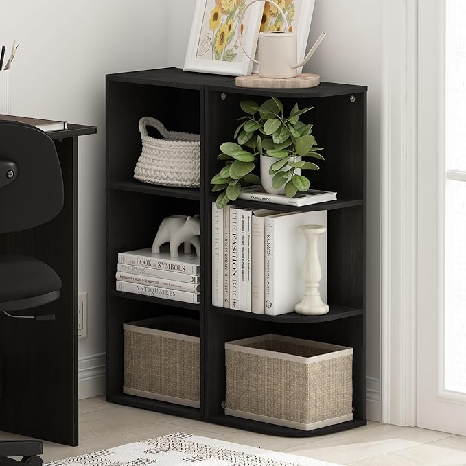 Furinno PASIR Book Shelf, 3-Tier Corner Bookshelf with Open Shelf, Blackwood