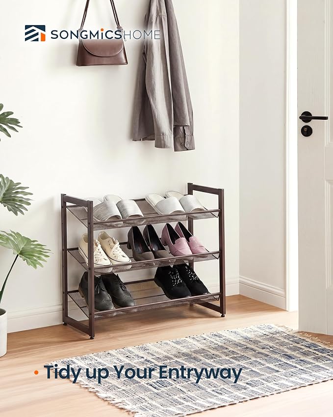 HOME 3-Tier Stackable Shoe Rack, Metal Shoe Organizer for Closet, Entryway