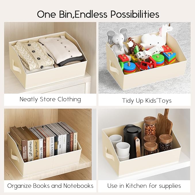 Homsorout Large Closet Organizers and Storage Bins - 8 Pack Trapezoid Storage Baskets for Shelves, Foldable Fabric Baskets with Handles Ideal for Closet, Basket, Wardrobe and Shelf Storage, Beige