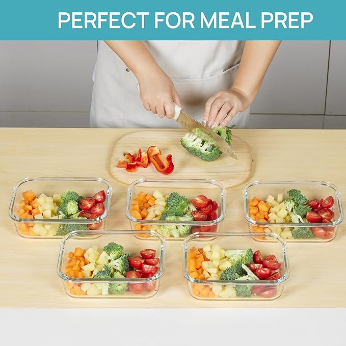 Vtopmart 10 Pack 35oz Glass Food Storage Containers with Lids, Meal Prep Containers, Airtight Reusable Lunch Container Set, Safe for Oven, Microwave, Freezer, and Dishwasher, Grey