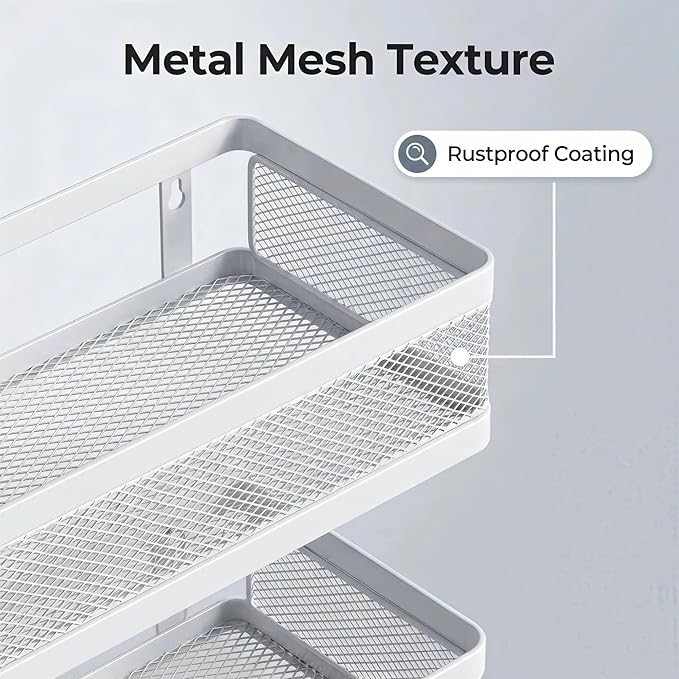 PUSDON 5-in-1 Wide Wall Mount Wrapped Mesh Kitchen Organizer & Shower Caddy Kit, with Paper Towel Holder, Utensil Holder, Soap Dish, Heavy Duty 50LBS - White, Netting