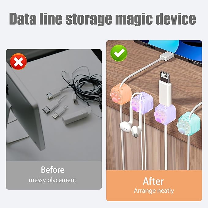 9Pack Magnetic Cable Clips for Nightstand, Adhesive Night-Glowing Cord Holder Organizer for Office Home Desk Wall Car (Star Heart Cat)