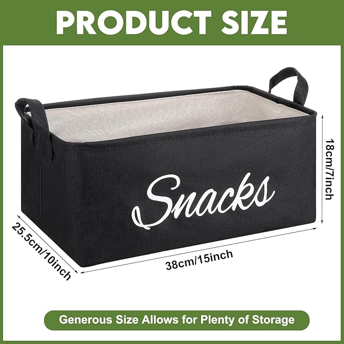 Newtay 17 Pcs Snack Basket Sets, Snack Storage Bin for Pantry Shelves with 16 Pcs 2 Inch Chip Clips, Basket Organizer for Kitchen Home, Chips, Popcorn, Candy, Pretzels(Burlap,Black)