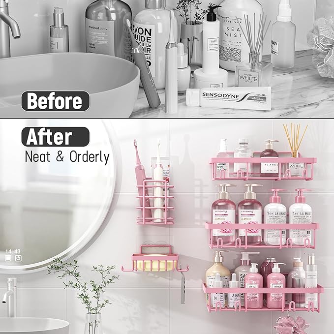 10 Pack Shower Caddy Organizer Rack Shelf for Inside Shower, Pink