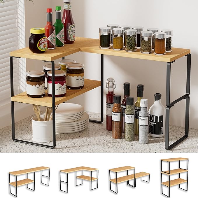 Countertop Organizer Corner Shelf, Bamboo