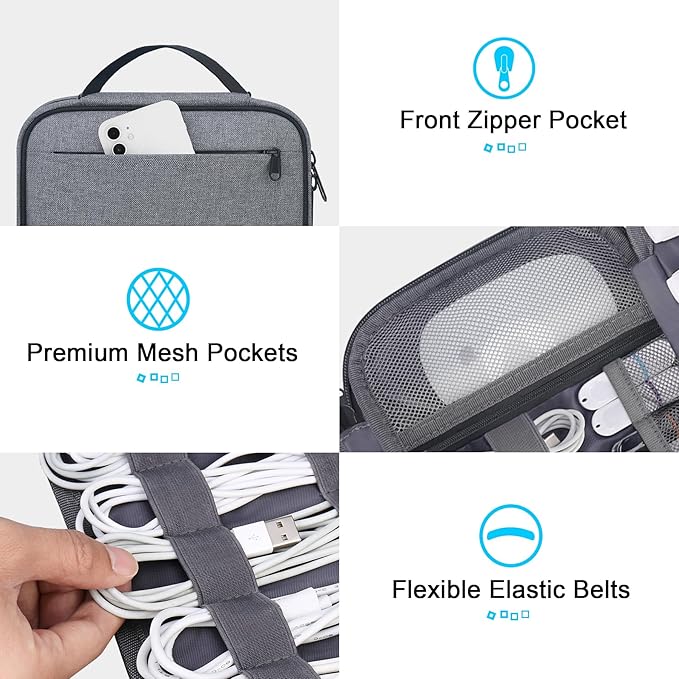 Cord Organizer Travel, Cable Organizer Bag Case, Gray