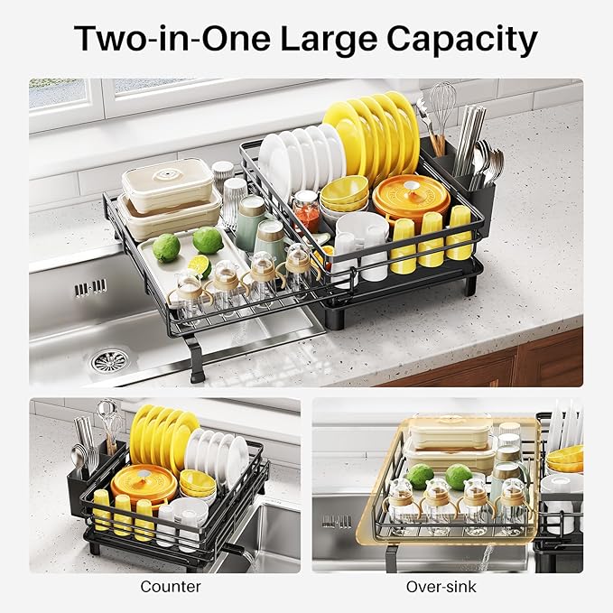 Dish Drying Rack, Extendable Dish Rack, Black