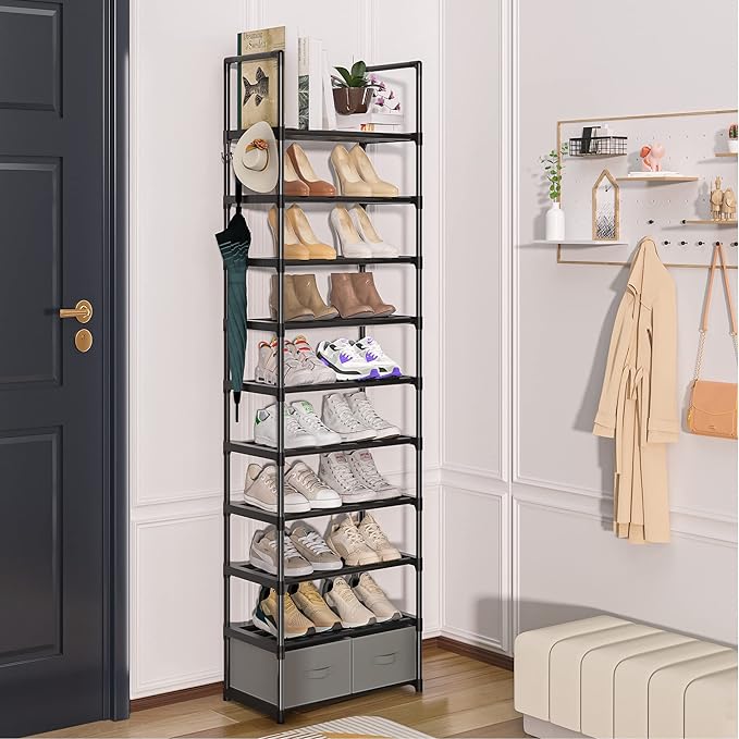Tall Shoe Rack Narrow 10 Tier Shoes Rack 20 25 Pairs