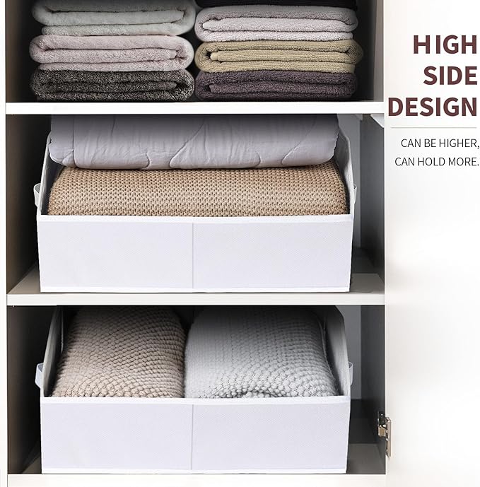 Homsorout Closet Baskets for Shelves Trapezoid - Decorative Storage Baskets with Handle, Closet Bins for Organization, Shelf Storage Bins for Clothes, Books, Home, Office, 4 Pack, White
