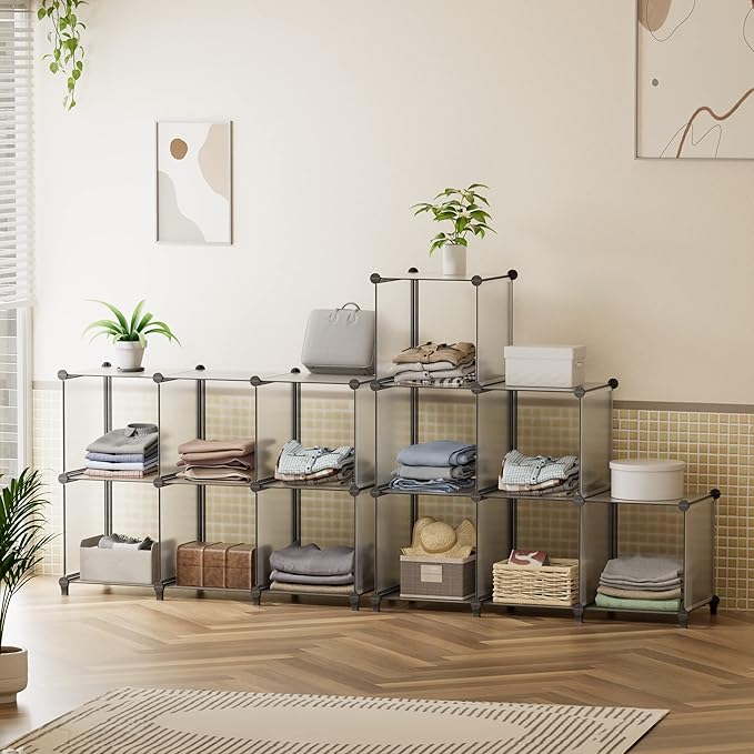 6 Light Grey Cube Storage Organizer, Modular Storage Shelf with Hammer