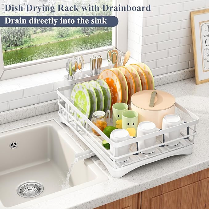 Dish Drying Rack, Stainless Steel Dish Rack for Kitchen Counter, White