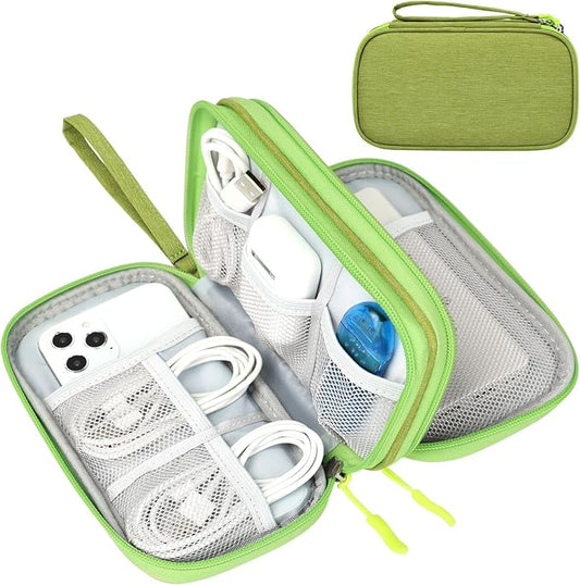 FYY Travel Cable Organizer Pouch Electronic Accessories Carry Case Portable Waterproof Double Layers All-in-One Storage Bag for Cord, Charger, Phone, Earphone Green