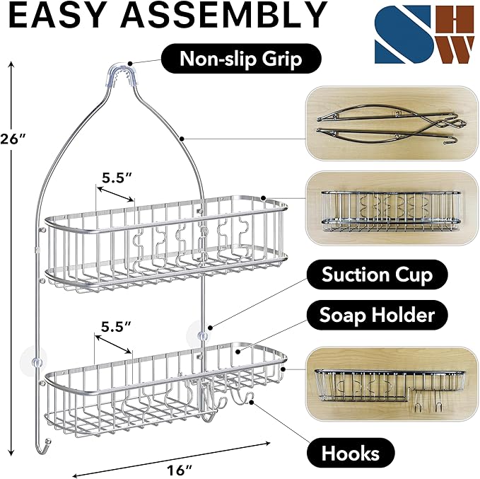 Simple Houseware Stainless Steel Bathroom Hanging Shower Head Caddy Organizer