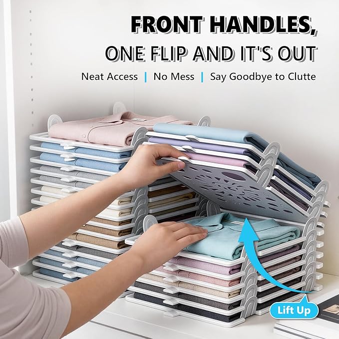 Accenter 10Pc Stackable Closet Organizer & Shirt Folder Board Bundle Tshirt Organizer for Closet Organizers and Storage Clothes Folding Board for Closet Storage Suitable for Lightweight Clothing White