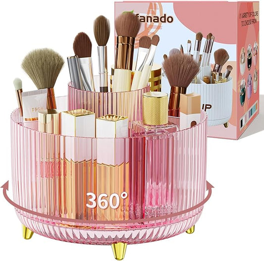 Clear Rotating Makeup Organizer Countertop for Vanity, Transparent Pink