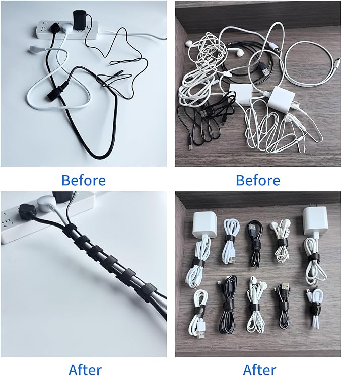 100 PCS 6 Inches Black Reusable Cable Ties, Adjustable Cord Straps, Cable Organizer, Cord Wrap and Hook Loop Cords Management