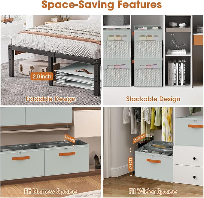 4 Pack Shoe Organizer for Closet,Foldable Shoe Storage Organizer with Adjustable Dividers, Shoe Storage Box with Clear Cover, Fits up to 32 Pairs, Gray