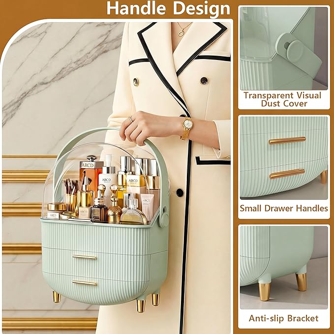 Makeup Organizer Skincare Organizers - Cosmetic Display Cases with Transparent Cover, SkinCare Organizers for Bathroom Countertop, Bedroom Vanity Desk, Lipstick Organizer, White