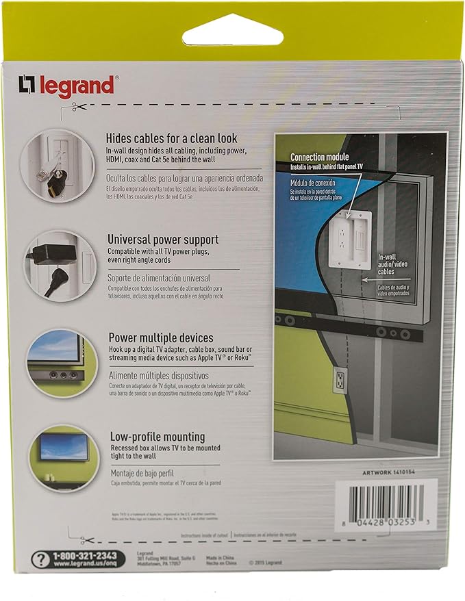 Legrand, OnQ in-Wall Cable Management Kit for Power & Low Voltage Cords