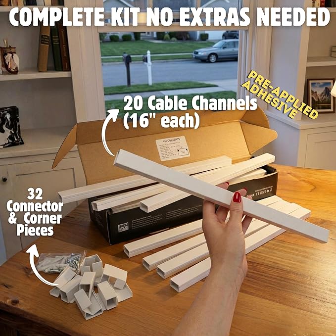 A+ ELECTRIC Cord Cover Full Kit, 26ft/315in Self-Adhesive Cable Raceway