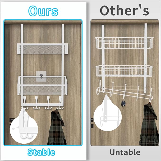 Kaiferty Over The Door Hooks Organizer, Coat Rack Over The Door Storage Hanger Towel Rack, Back of Door Storage Organizer for Bathroom,Bedroom,Kitchen,Office (White, 3-Tier)