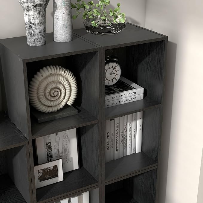 Homes: Inside + Out Apexa 2-Cube Storage Organizer Shelves, Stackable Wood Bookcase Fits Cubby Bins for Organization, Dorm Teen Room Decor & Home Office, Black