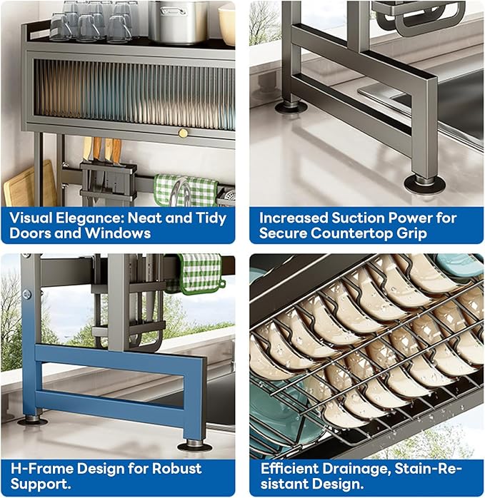 Hdrriozu Over the Sink Dish Drainer Drying Rack 3 Tier Over Sink Dish rack for a Tidy Kitchen Sink Shelf Organized Space-Saving Dish Rack with Cover for Dishes, Glasses, Bowls, and Cutlery