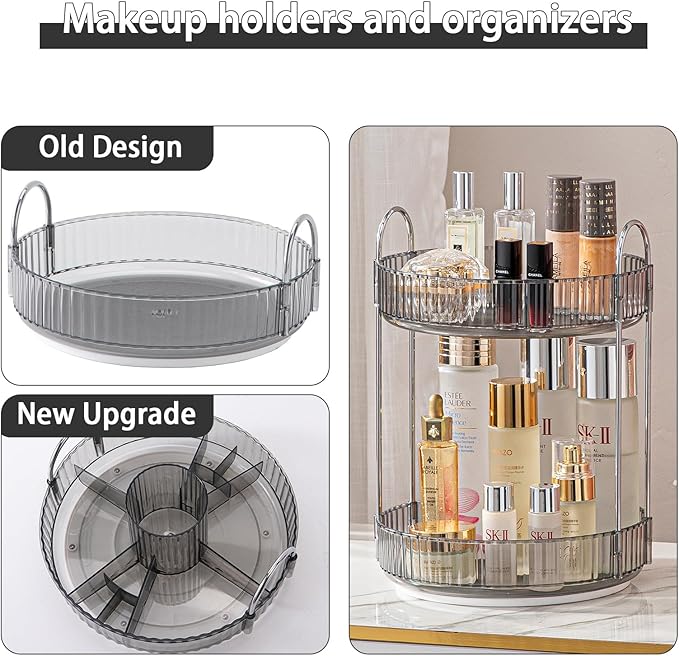 Shuang qing Rotating Makeup Organizer for Vanity, Gray, New-2 Tier