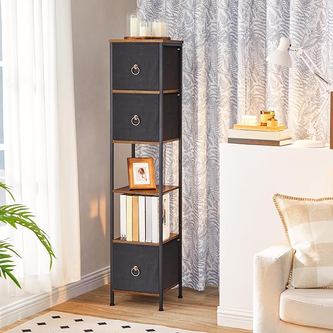 HOOBRO Bathroom Floor Cabinet, Bathroom Organizer and Storage Rack Stand, 3 Drawers Free-Standing Cabinet for Bathroom, Living Room, Rustic Brown and Black BF140CW01
