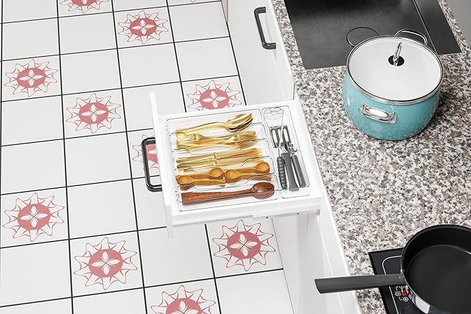 Clear Large Silverware Organizer 12 inch Wide for Kitchen Drawers