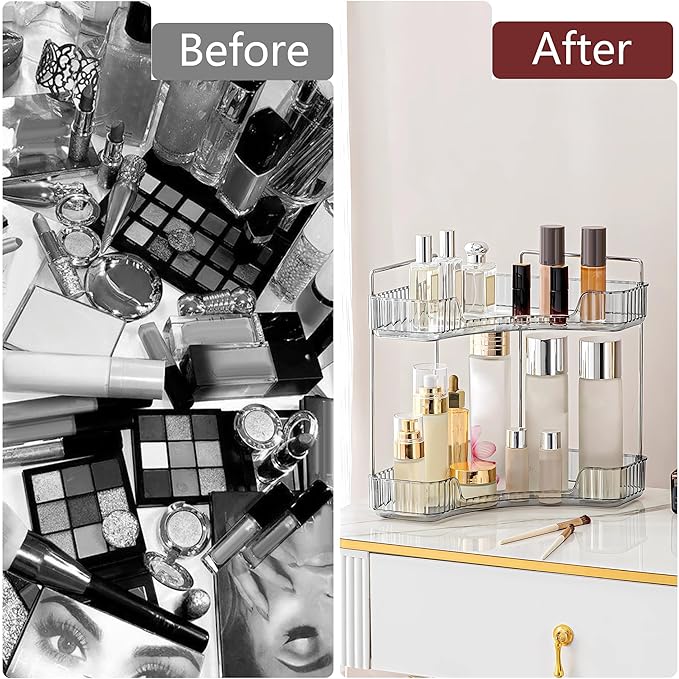 2 Tier Corner Bathroom Counter Organizer Bathroom Countertop Shelf Makeup Organizer for Vanity Perfume Tray for Corner Storage (Grey)