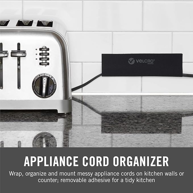 VELCRO Brand VEL-30797-USA Mountable Cable Sleeve | Cord Management Mounts on Walls, Desk or Entertainment Center | Removable Adhesive is Damage Free | 12in Black, 2pk, 12in-2Pk