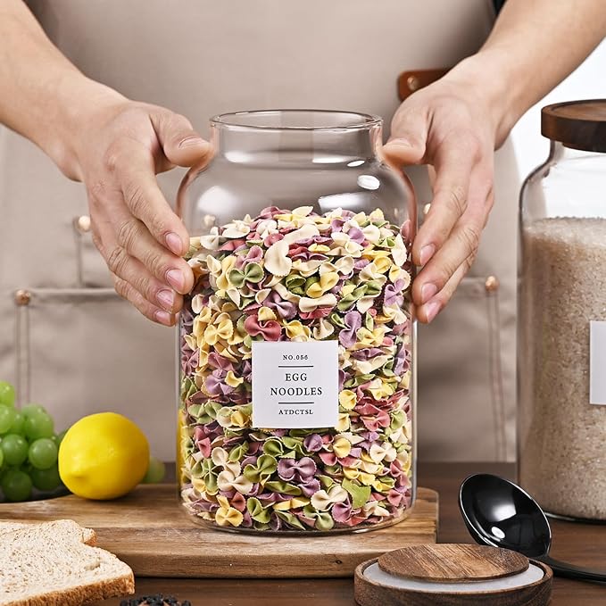 2 Pack Large Glass Storage Jars with Airtight Bamboo Lids, 95 FL OZ/2800 ml, Perfect for Kitchen Counter & Pantry Storage – Ideal for Flour, Sugar, Coffee, Rice, Nuts and More，