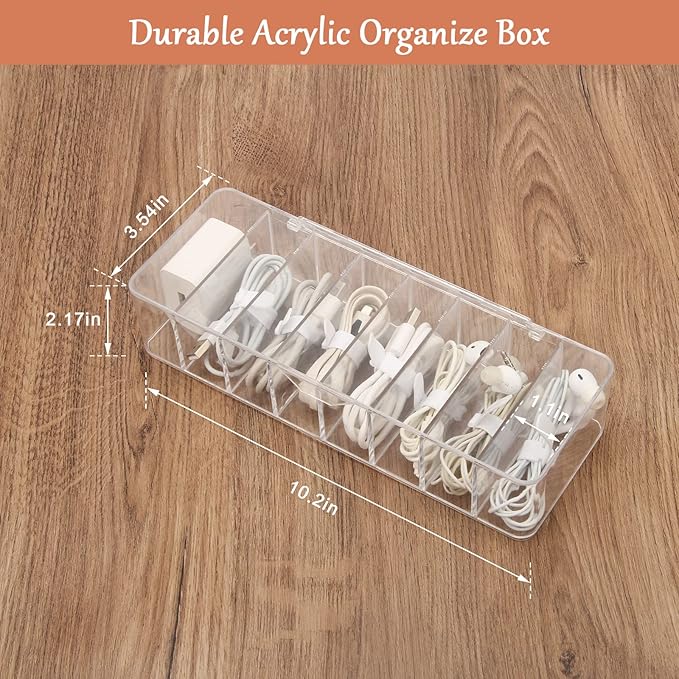 Cable Organizer Storage Box Plastic Cable Cord Management Box Power Cord Organizer Case with 10Pcs Rubber Ties for Office, Home, Desk Accessories Storage Stationery Supplies