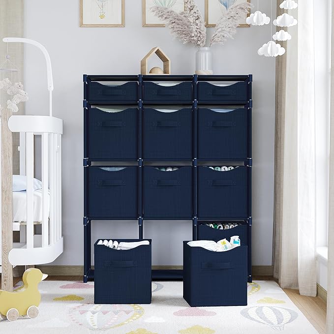 Cube Storage Organizer with Storage Bins Included - The Perfect Closet Organizers and Storage Solution. Includes 12 Storage Cubes, Great For Toy Storage, Closet Storage, Clothes Storage (Navy)